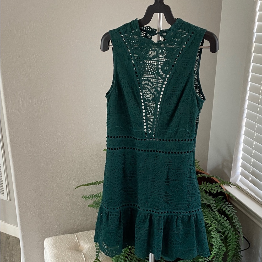 Saylor Lace V-Neck Fit & Flare Dress in Dark Green - Picture 5 of 7